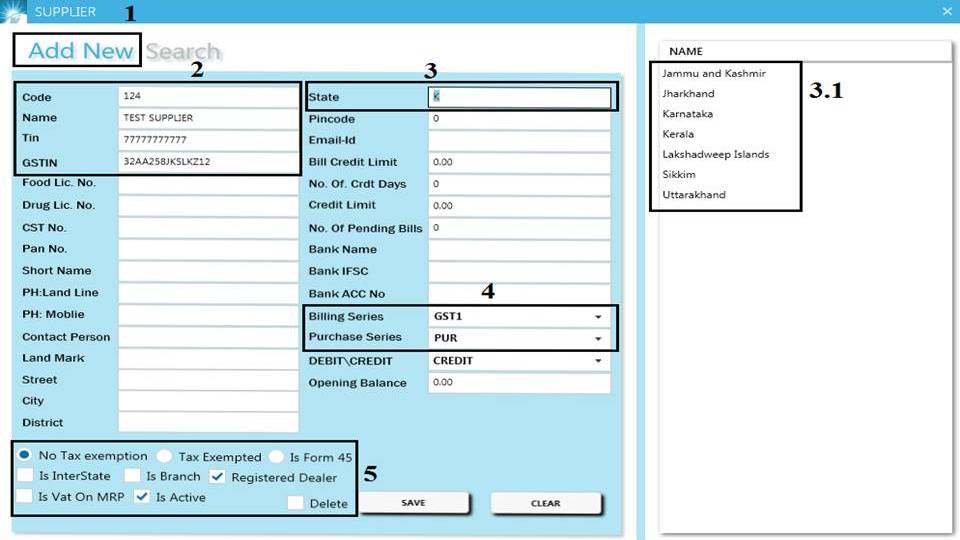 GST billing software-Supplier Creation Window