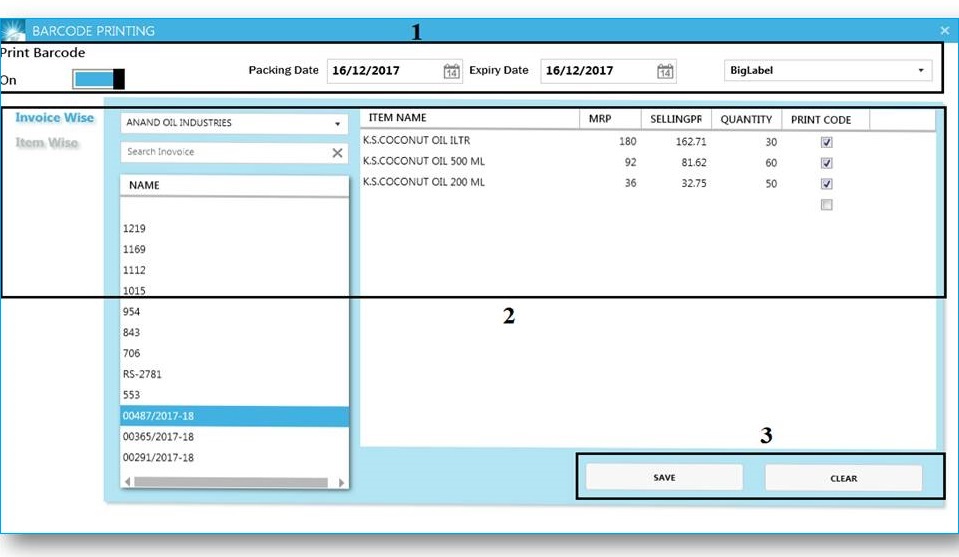 GST billing software-Invoice Wise Barcode Printing