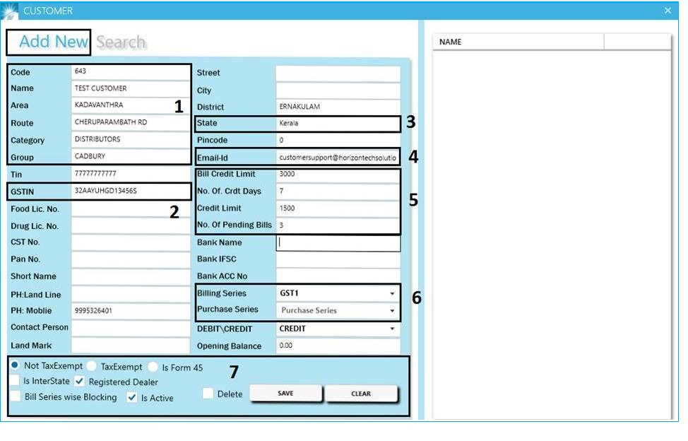 GST billing software-Customer Creation Window