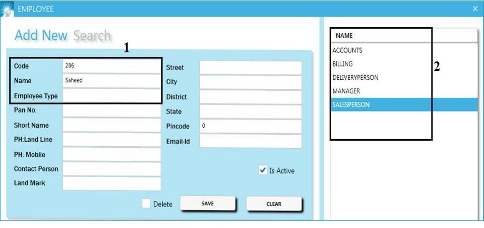 GST billing software-Employee Creation Window