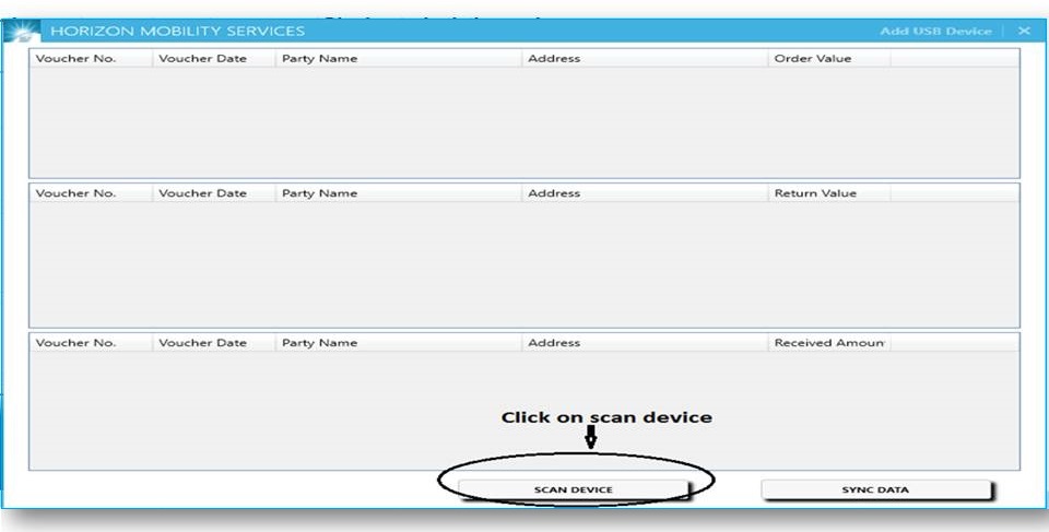 GST billing software-Horizon Mobility Services Scan device Window