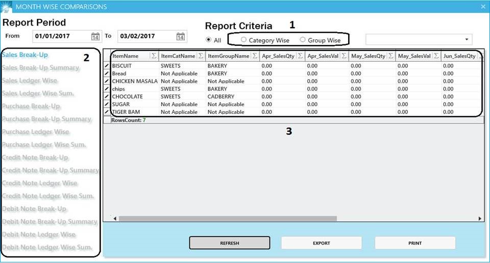 GST billing software-Month Wise Comparison Reports Window