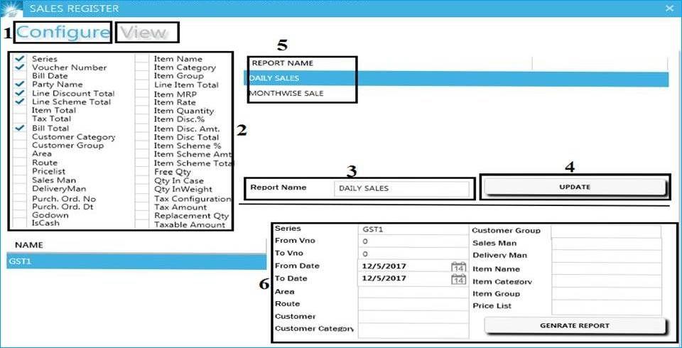 GST billing software-Sales Register Report Window