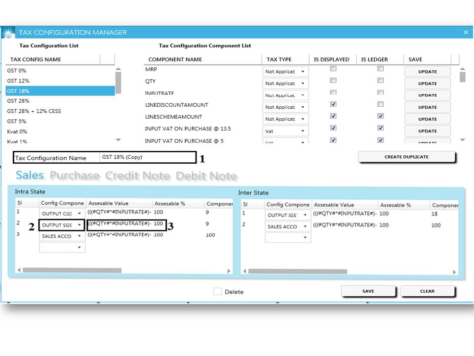 GST billing software-Component Configuration Window