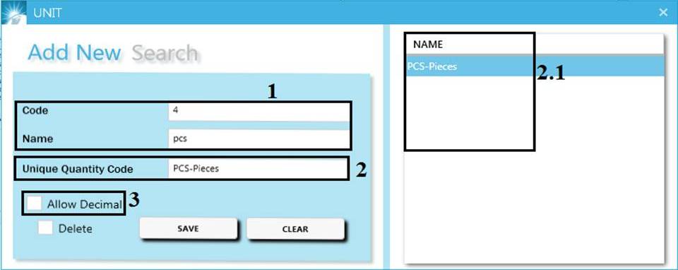 GST billing software-Unit Creation Window