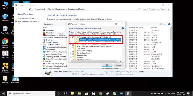Check whether the first option (.Net framework 3.5) is enabled