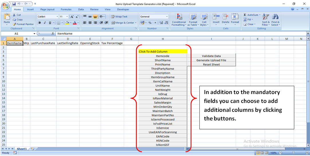 Open Excel Upload Template Generator