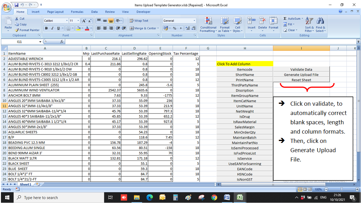Validate and Generate Upload File